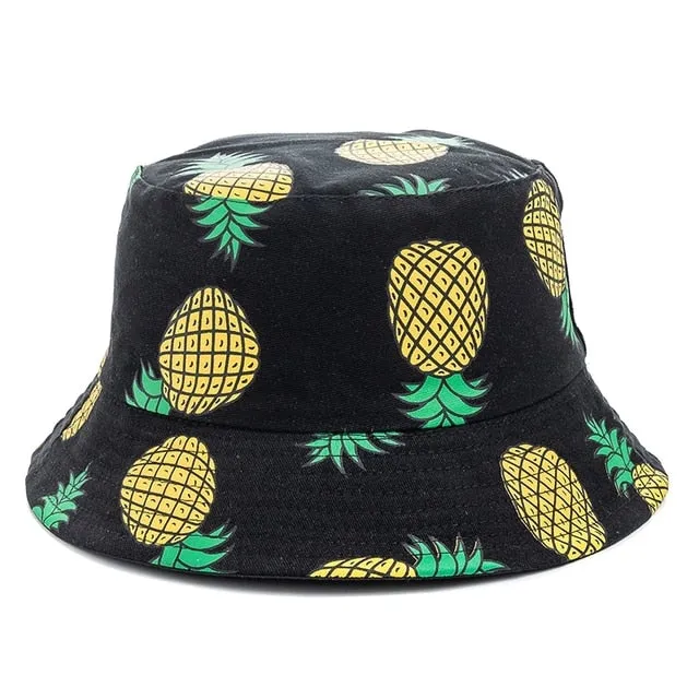 Double-sided Wear Fruit Printing Women Cap Outdoor Sun Hat Bucket Hat