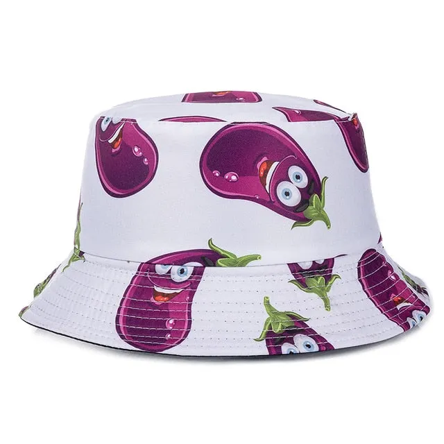 Double-sided Wear Fruit Printing Women Cap Outdoor Sun Hat Bucket Hat