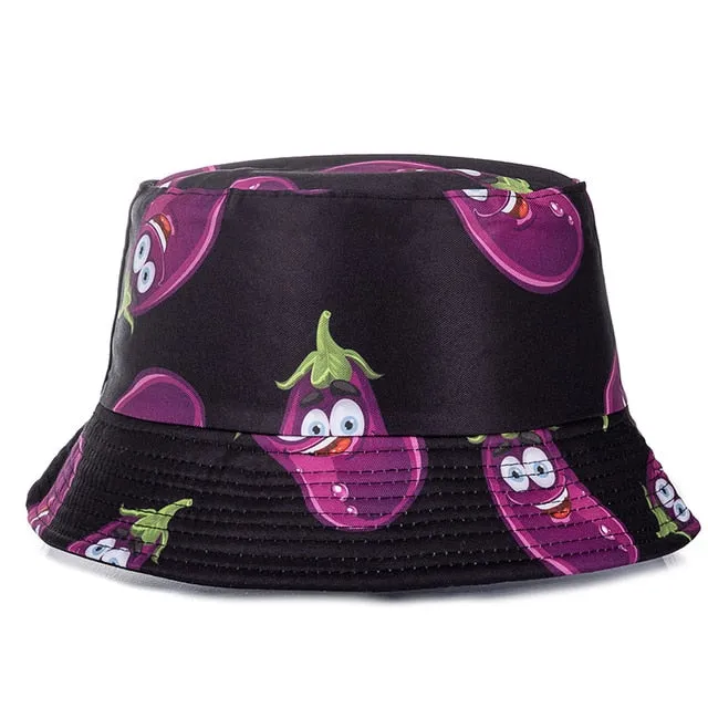 Double-sided Wear Fruit Printing Women Cap Outdoor Sun Hat Bucket Hat