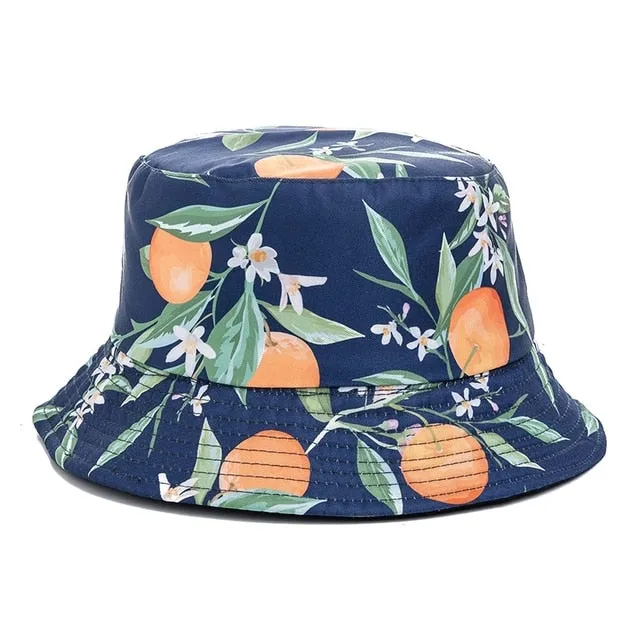 Double-sided Wear Fruit Printing Women Cap Outdoor Sun Hat Bucket Hat