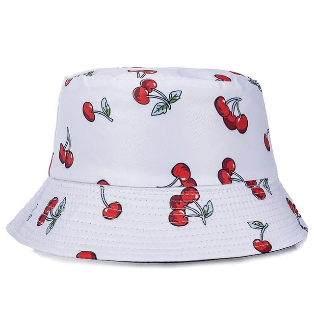 Double-sided Wear Fruit Printing Women Cap Outdoor Sun Hat Bucket Hat