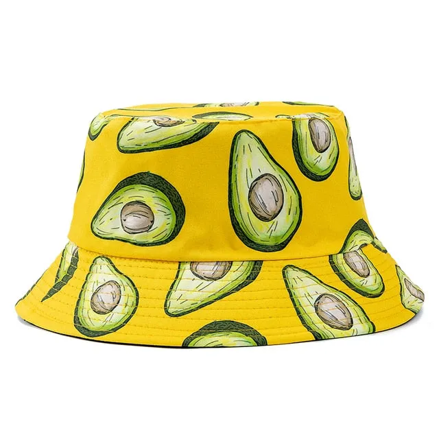 Double-sided Wear Fruit Printing Women Cap Outdoor Sun Hat Bucket Hat