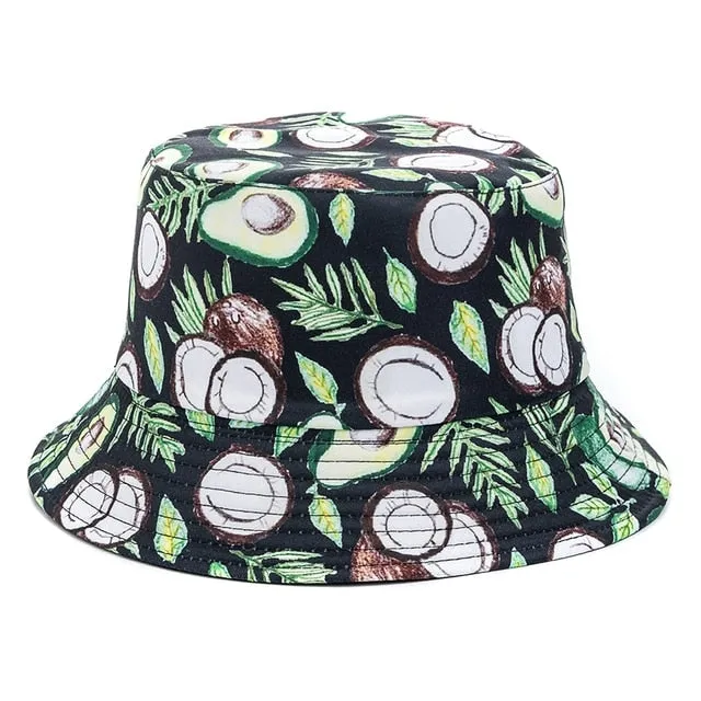 Double-sided Wear Fruit Printing Women Cap Outdoor Sun Hat Bucket Hat