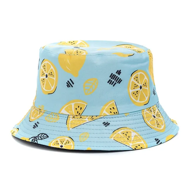 Double-sided Wear Fruit Printing Women Cap Outdoor Sun Hat Bucket Hat