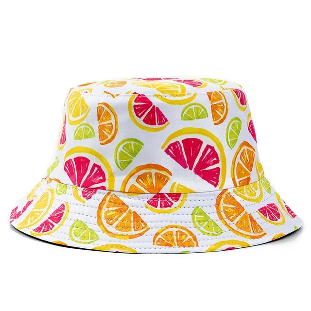 Double-sided Wear Fruit Printing Women Cap Outdoor Sun Hat Bucket Hat