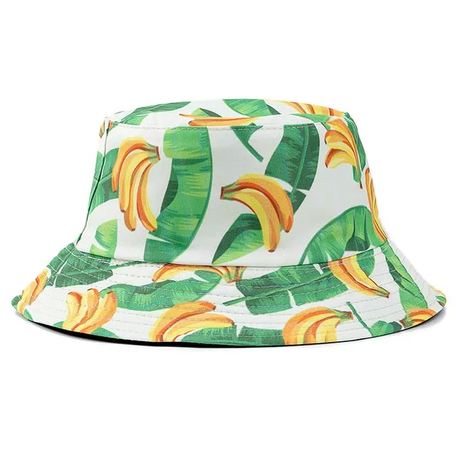 Double-sided Wear Fruit Printing Women Cap Outdoor Sun Hat Bucket Hat