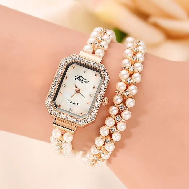 Duoya Brand Korea Luxury Brand Pearls Bracelet Watch Women Female Ladies Dress Fashion Quartz Wristwatch