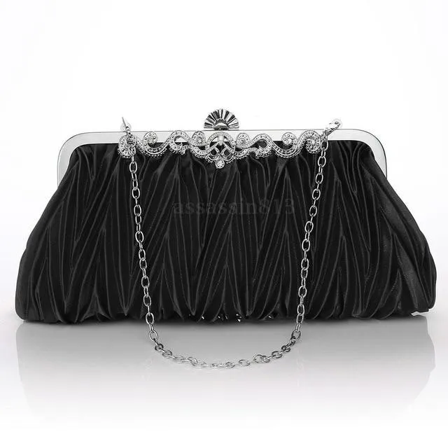 Fashion Lady Party Wedding Handbag Purse Girl Soft Evening Bag Bridal Women Satin Crystal Clutch