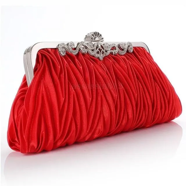 Fashion Lady Party Wedding Handbag Purse Girl Soft Evening Bag Bridal Women Satin Crystal Clutch