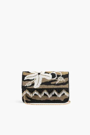 Golden Glam Floral Fringed Crossbody Bag