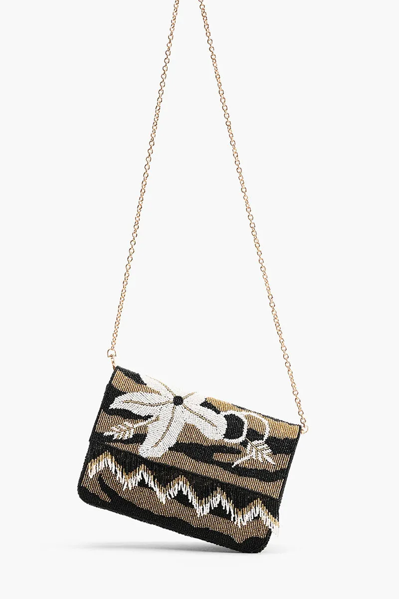 Golden Glam Floral Fringed Crossbody Bag