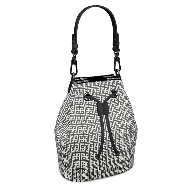 Gray and Black Greek Key Bucket Bag