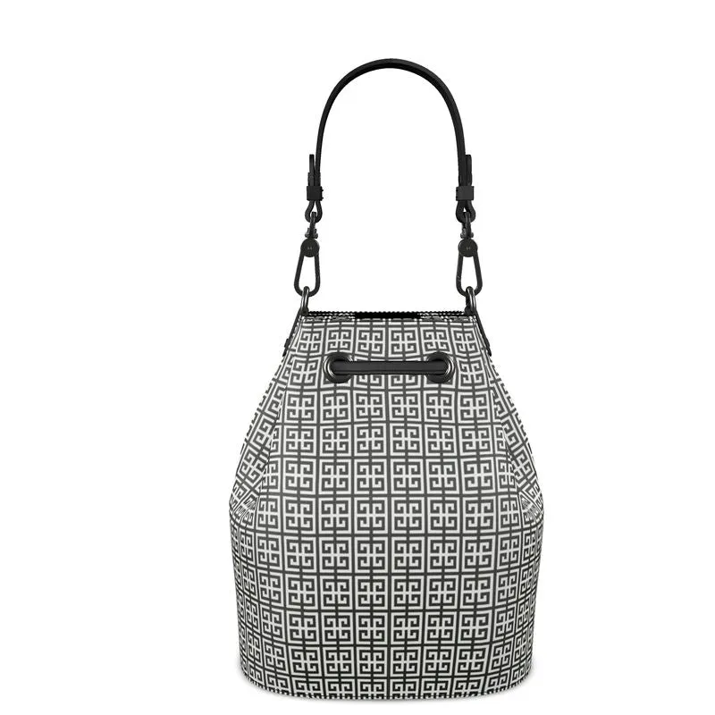 Gray and Black Greek Key Bucket Bag