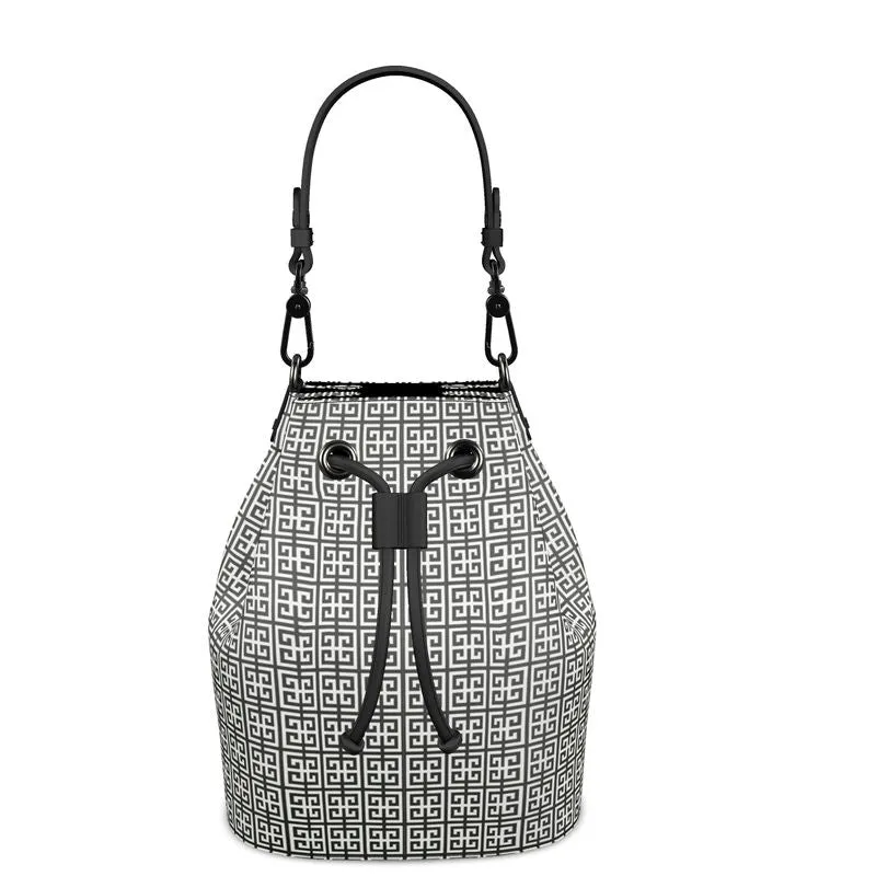 Gray and Black Greek Key Bucket Bag