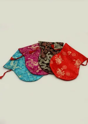 Hongkong Silk Drawstring Pouch with Floral Motifs, Jewelry Pouch