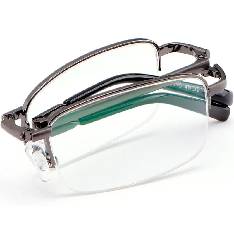 KatKani Men's Semi Rim Folding Alloy Frame Reading Glasses Hyperopic 2615