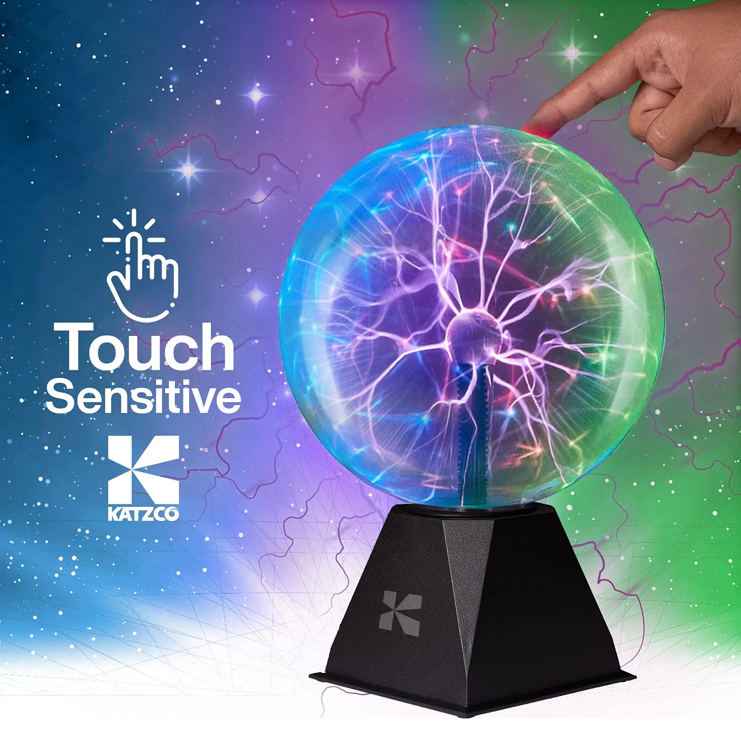 Katzco Colorful Plasma Ball - 8 Inch Static Electricity in a Vacuum Pressurized Glass