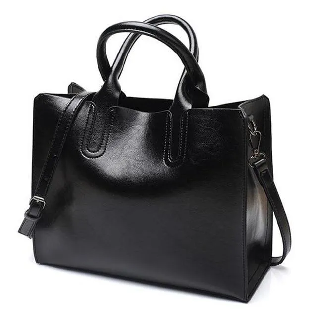 Ladies Oil wax Leather hand bag for Women Famou Brand Trunk Handbags Luxury Designer Femme Casual Tote large Travel Shoulder Bag