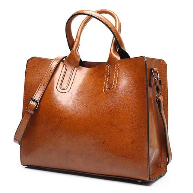 Ladies Oil wax Leather hand bag for Women Famou Brand Trunk Handbags Luxury Designer Femme Casual Tote large Travel Shoulder Bag