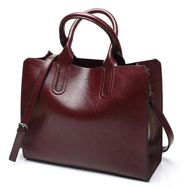 Ladies Oil wax Leather hand bag for Women Famou Brand Trunk Handbags Luxury Designer Femme Casual Tote large Travel Shoulder Bag