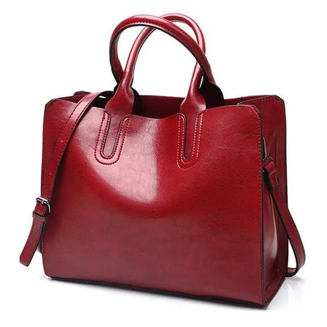 Ladies Oil wax Leather hand bag for Women Famou Brand Trunk Handbags Luxury Designer Femme Casual Tote large Travel Shoulder Bag