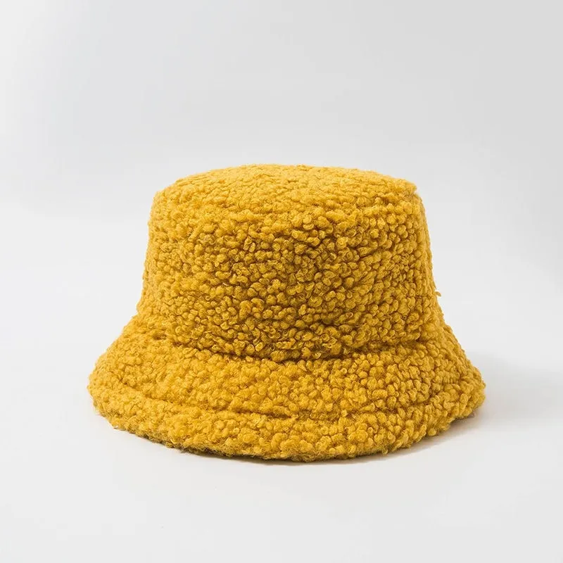 Lamb Wool Faux Fur Warm Winter Borg Winter Bucket Hats For Women