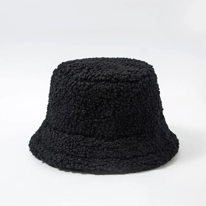 Lamb Wool Faux Fur Warm Winter Borg Winter Bucket Hats For Women