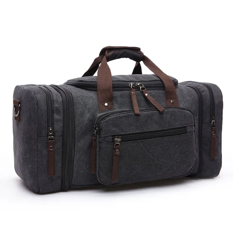 Large Capacity Men Hand Luggage Travel Duffle Bags Canvas Travel Bags Weekend Shoulder Bags Multifunctional Overnight Duffel Bag