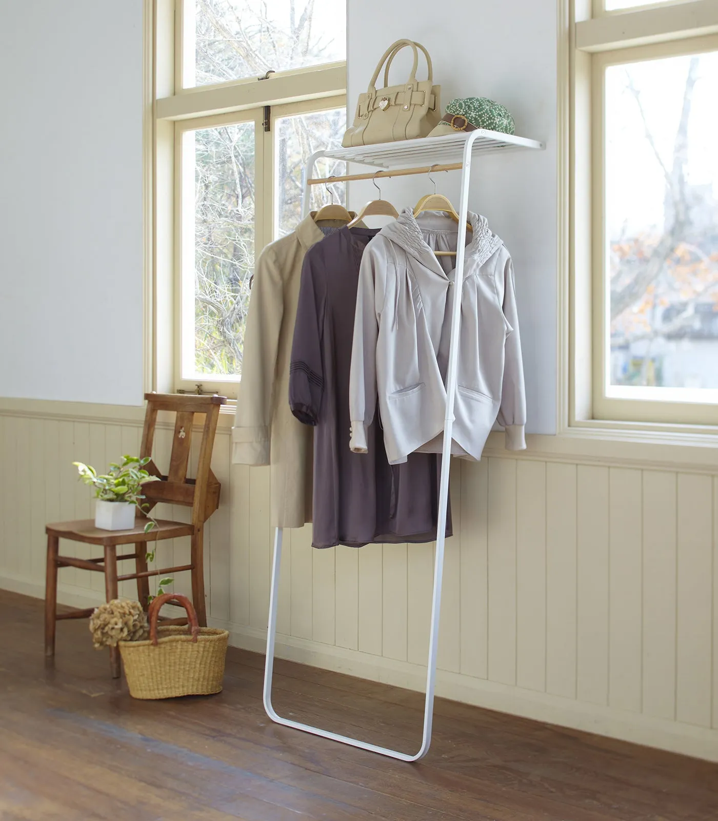 Leaning Coat Rack with Shelf (63" H)  - Steel