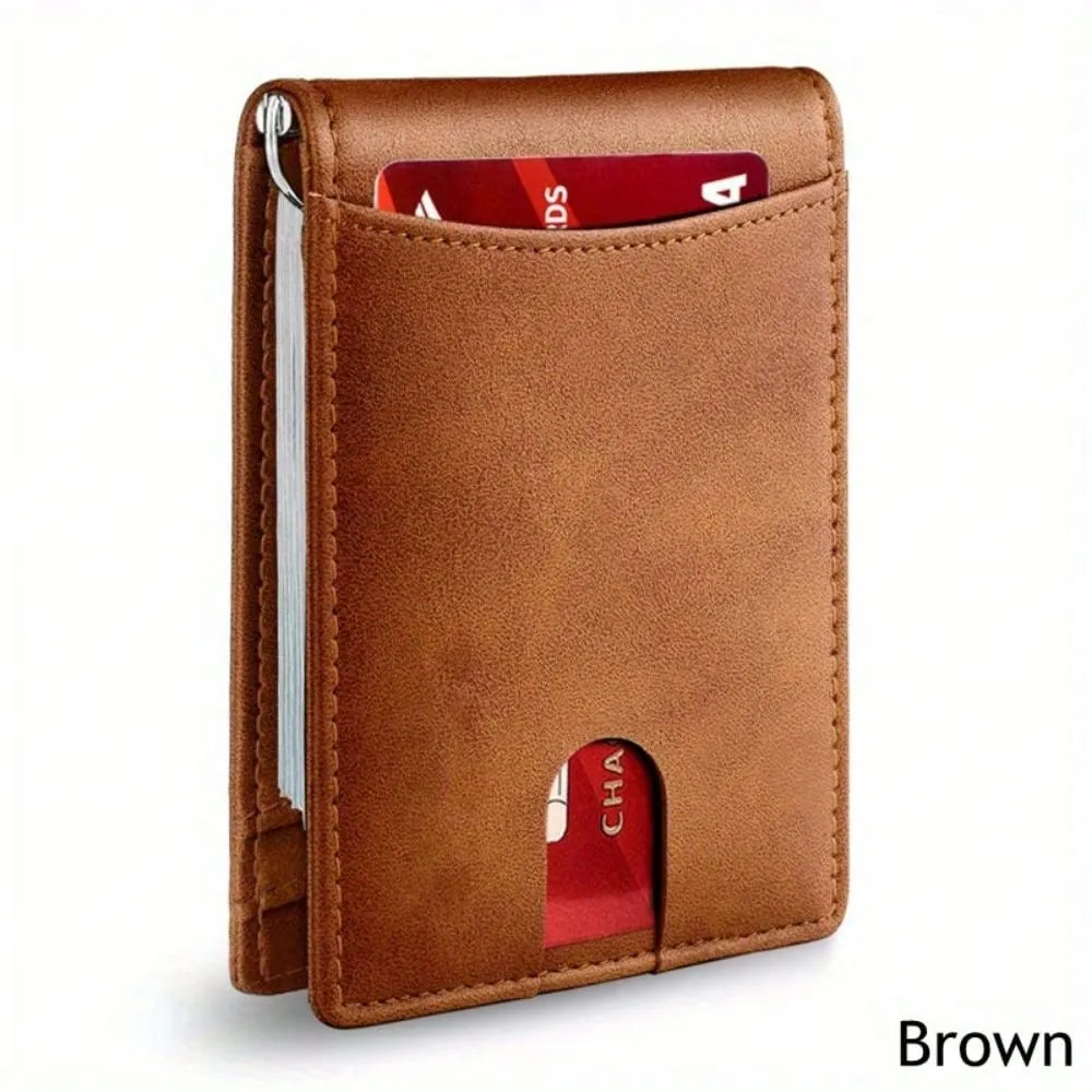 Leather Slim Wallet For Men RFID Blocking Bifold Minimalist Front Pocket Mens Wallet With Money Clip Thin