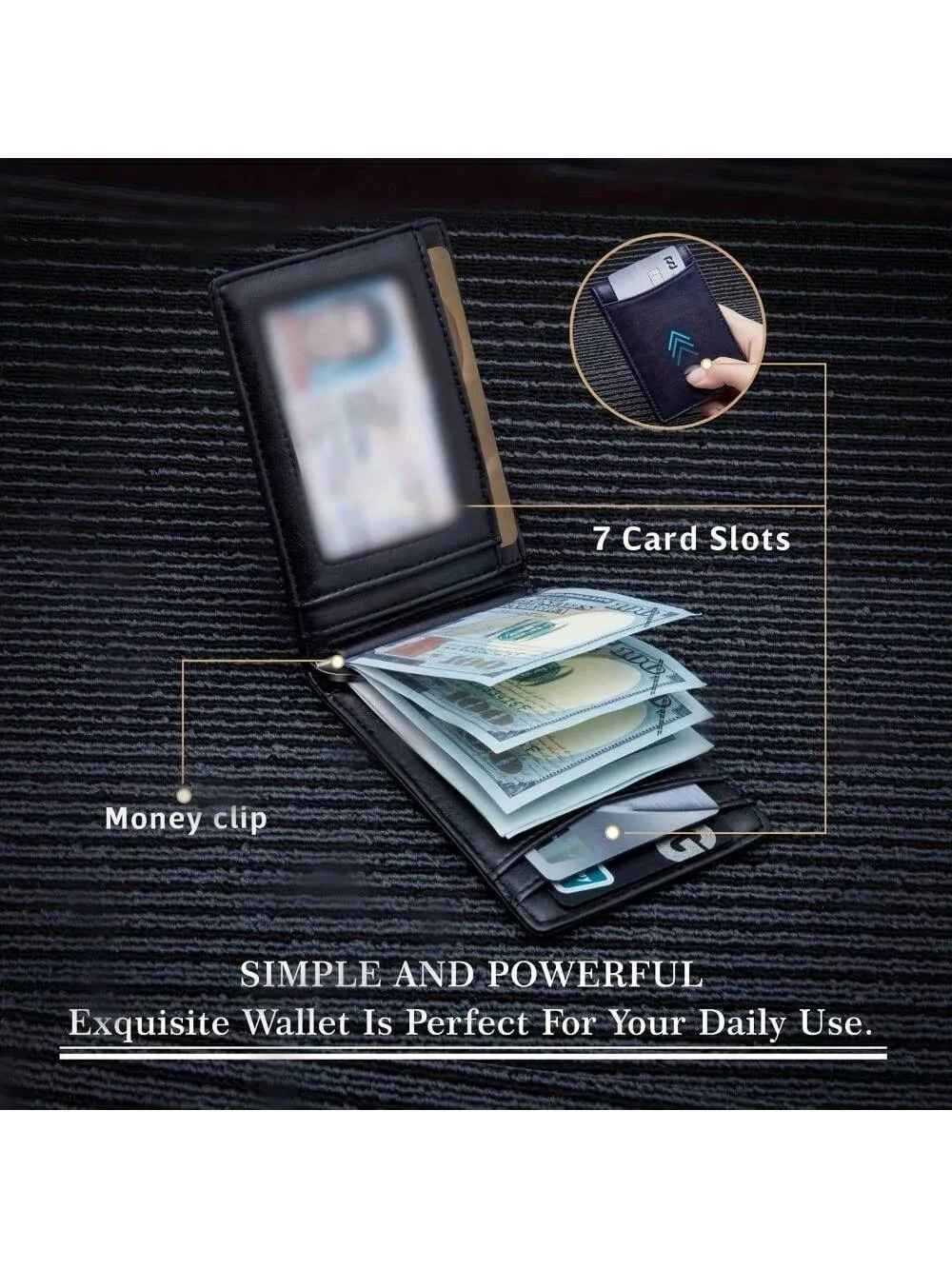 Leather Slim Wallet For Men RFID Blocking Bifold Minimalist Front Pocket Mens Wallet With Money Clip Thin