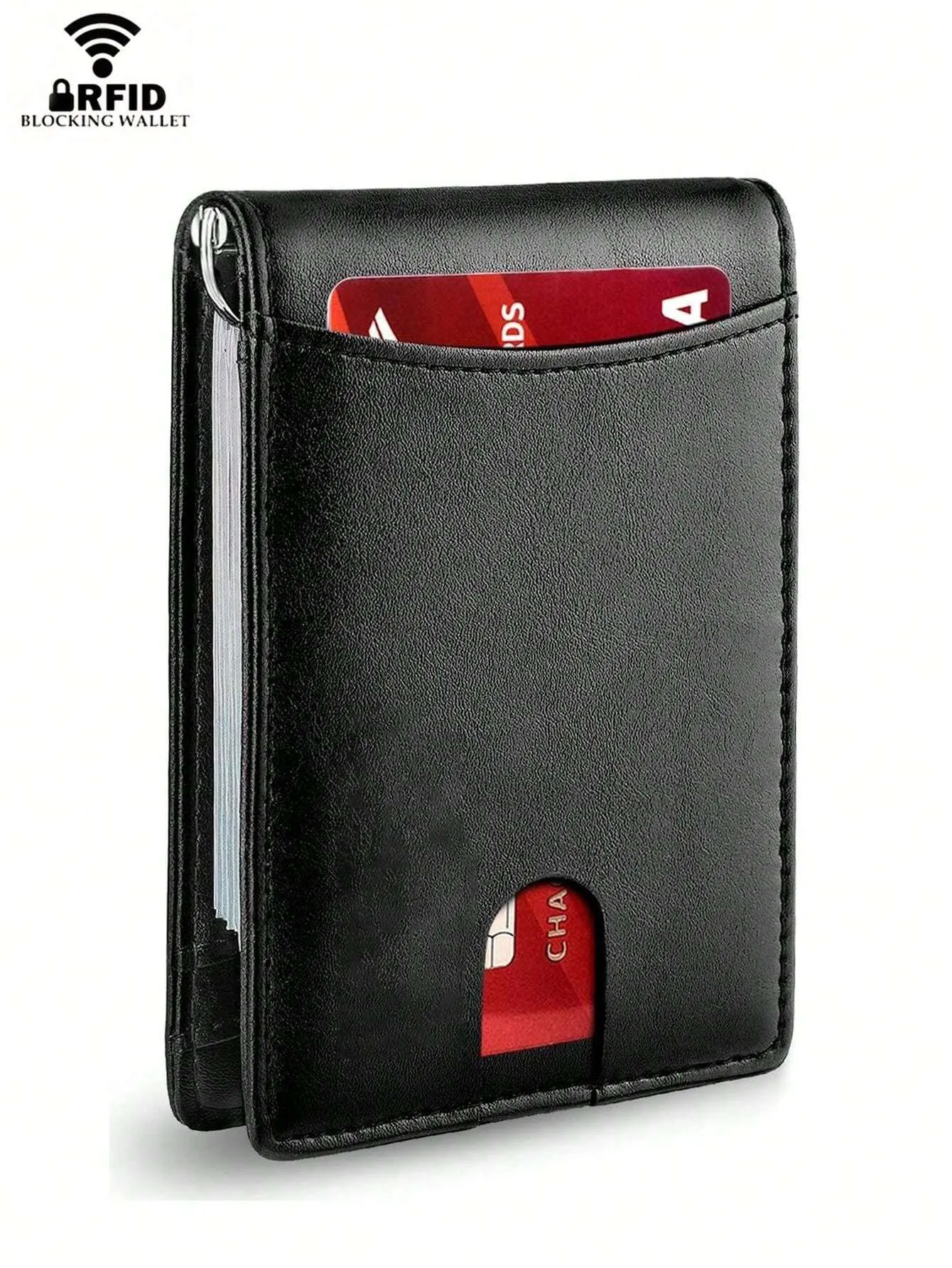 Leather Slim Wallet For Men RFID Blocking Bifold Minimalist Front Pocket Mens Wallet With Money Clip Thin