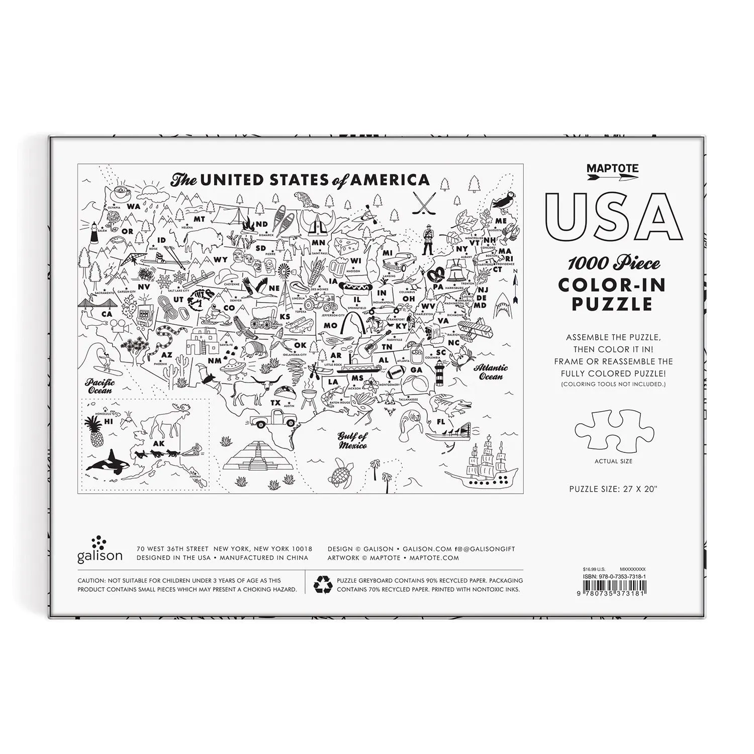 Maptote USA Color-In 1000 Piece Puzzle