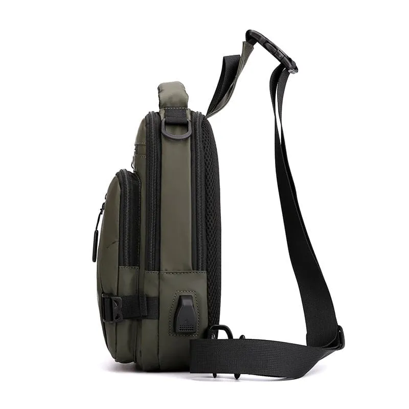 Men Waterproof USB Charging Port Backpack & Crossbody Bag