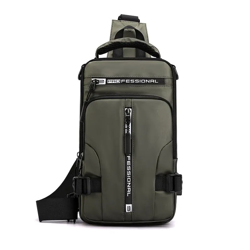 Men Waterproof USB Charging Port Backpack & Crossbody Bag