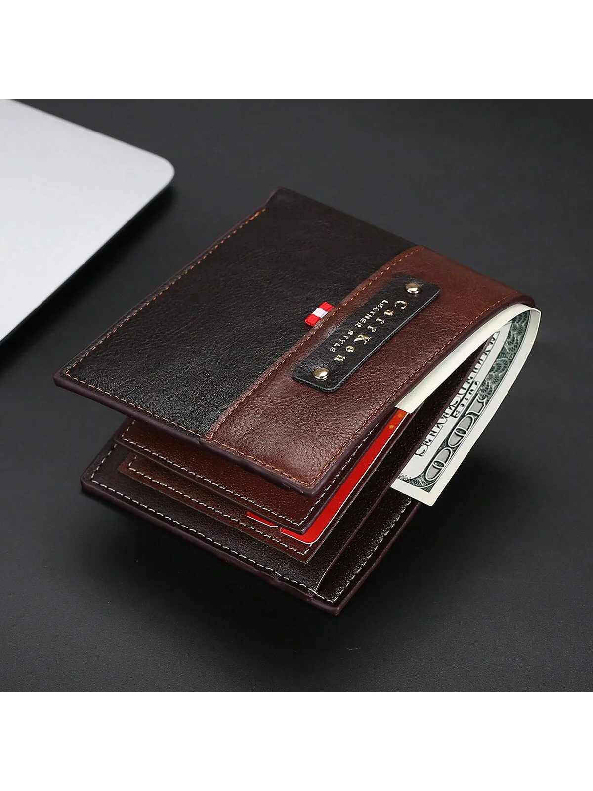 Men's Retro Fashion Color Block Short Wallet, Horizontal Large Capacity Card & Id Holder, Gift For Men