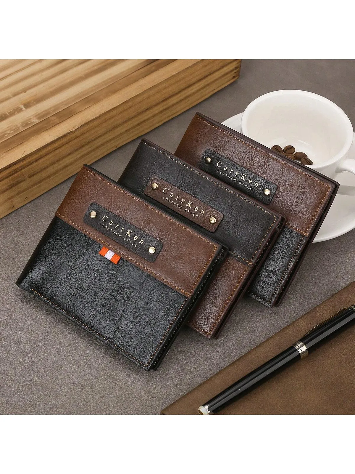 Men's Retro Fashion Color Block Short Wallet, Horizontal Large Capacity Card & Id Holder, Gift For Men