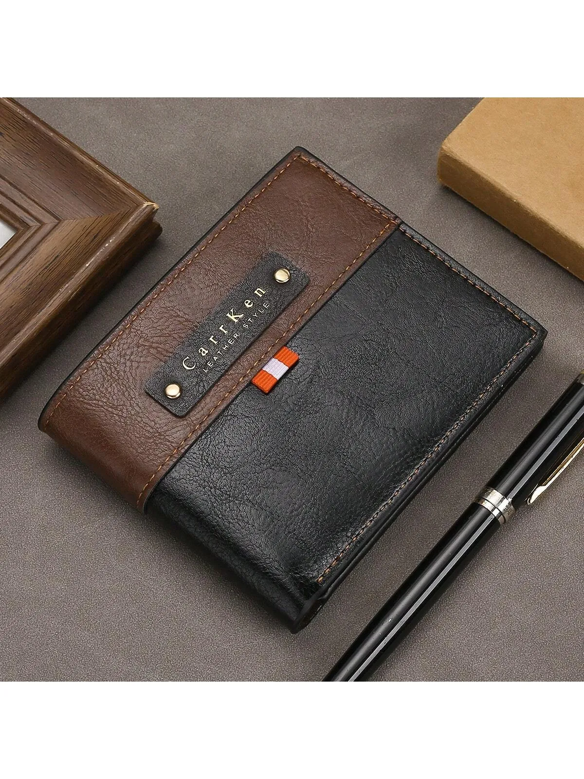 Men's Retro Fashion Color Block Short Wallet, Horizontal Large Capacity Card & Id Holder, Gift For Men