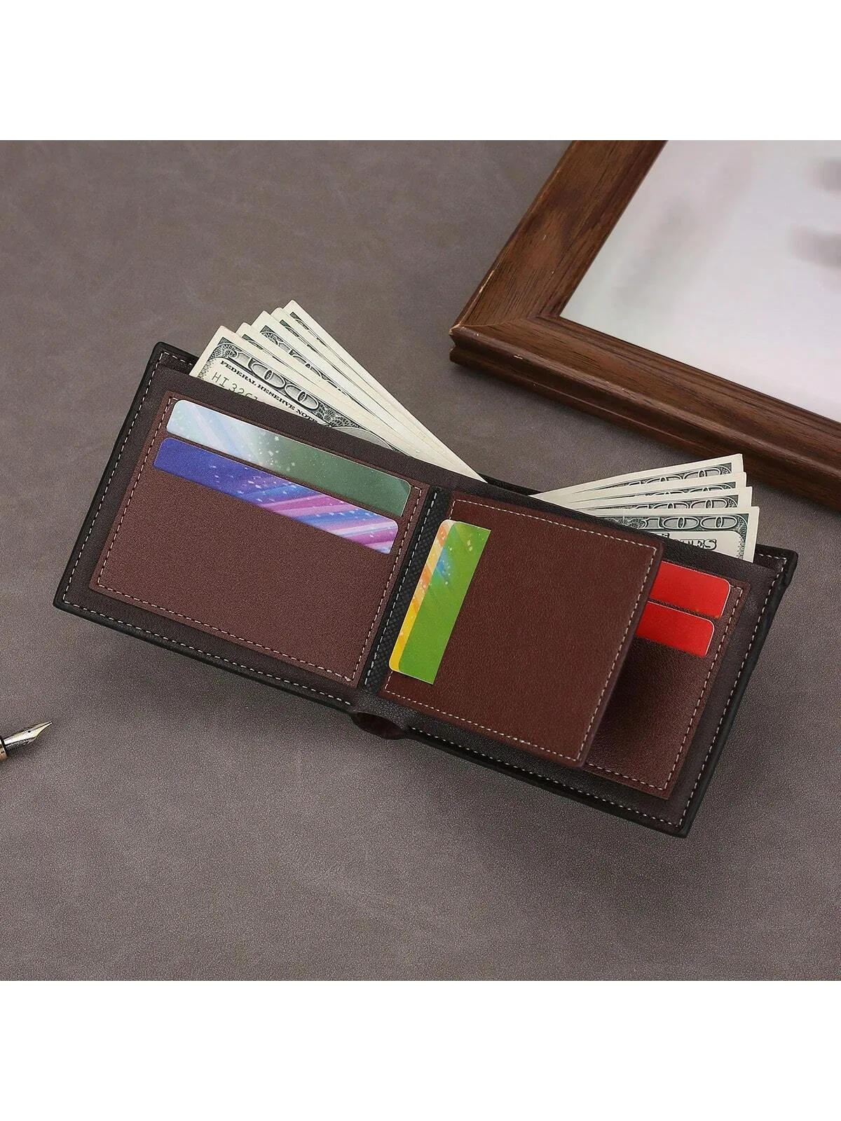 Men's Retro Fashion Color Block Short Wallet, Horizontal Large Capacity Card & Id Holder, Gift For Men