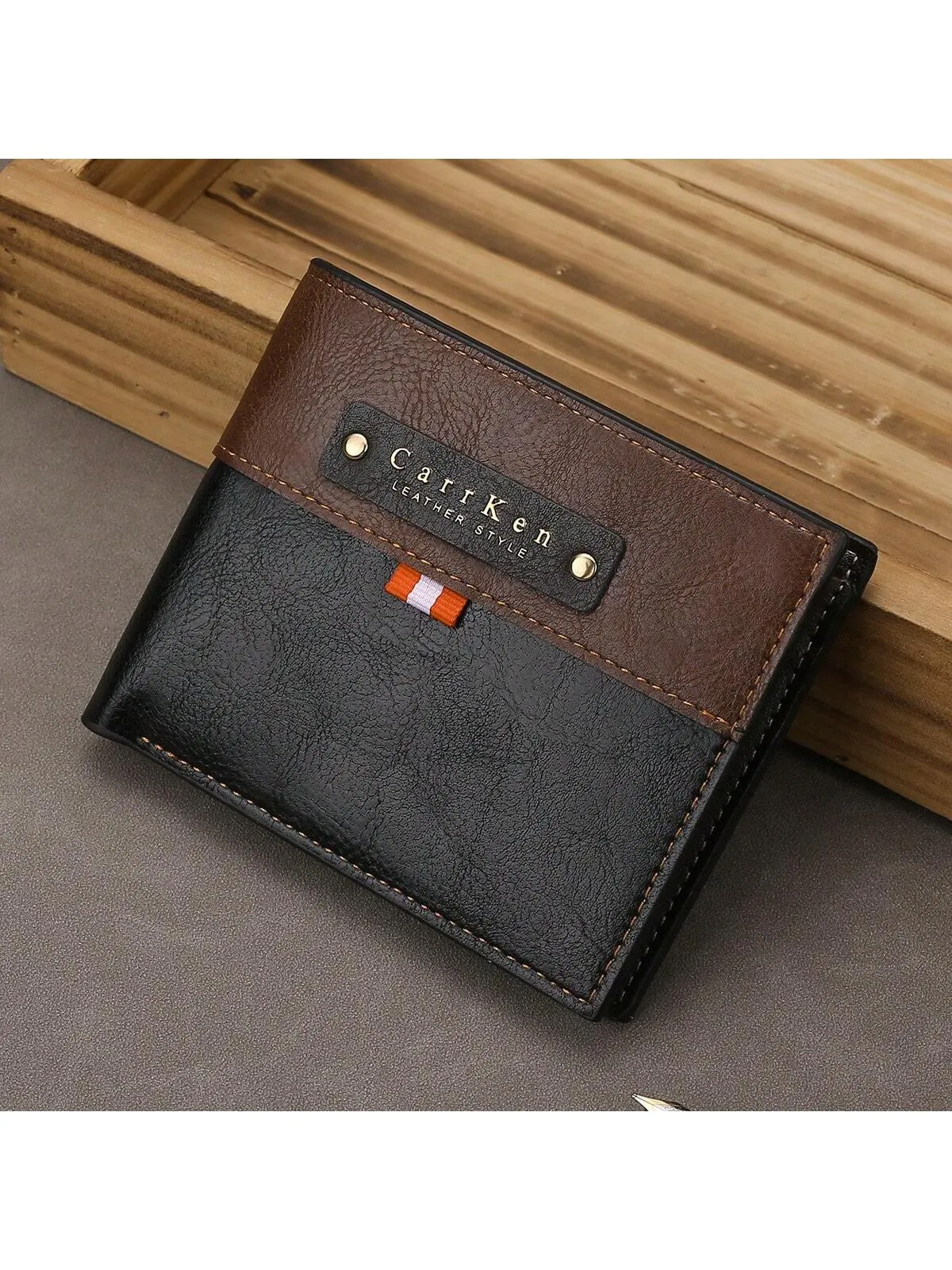 Men's Retro Fashion Color Block Short Wallet, Horizontal Large Capacity Card & Id Holder, Gift For Men