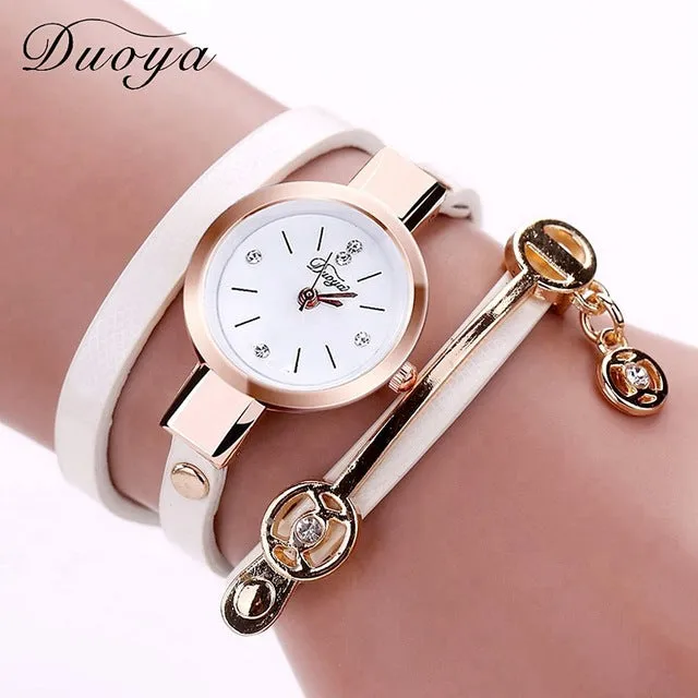 New Duoya Fashion Women Bracelet Watch Gold Quartz Gift Watch Wristwatch Women Dress Leather Casual Bracelet Watches