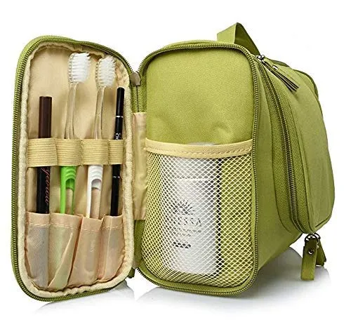 OYZEKX Portable Toiletry Bag for Women Makeup Pouch Waterproof Shower Wash Bag Cosmetic Organizer Case Multifunctional Travel Kit Pack with Hook (Green)