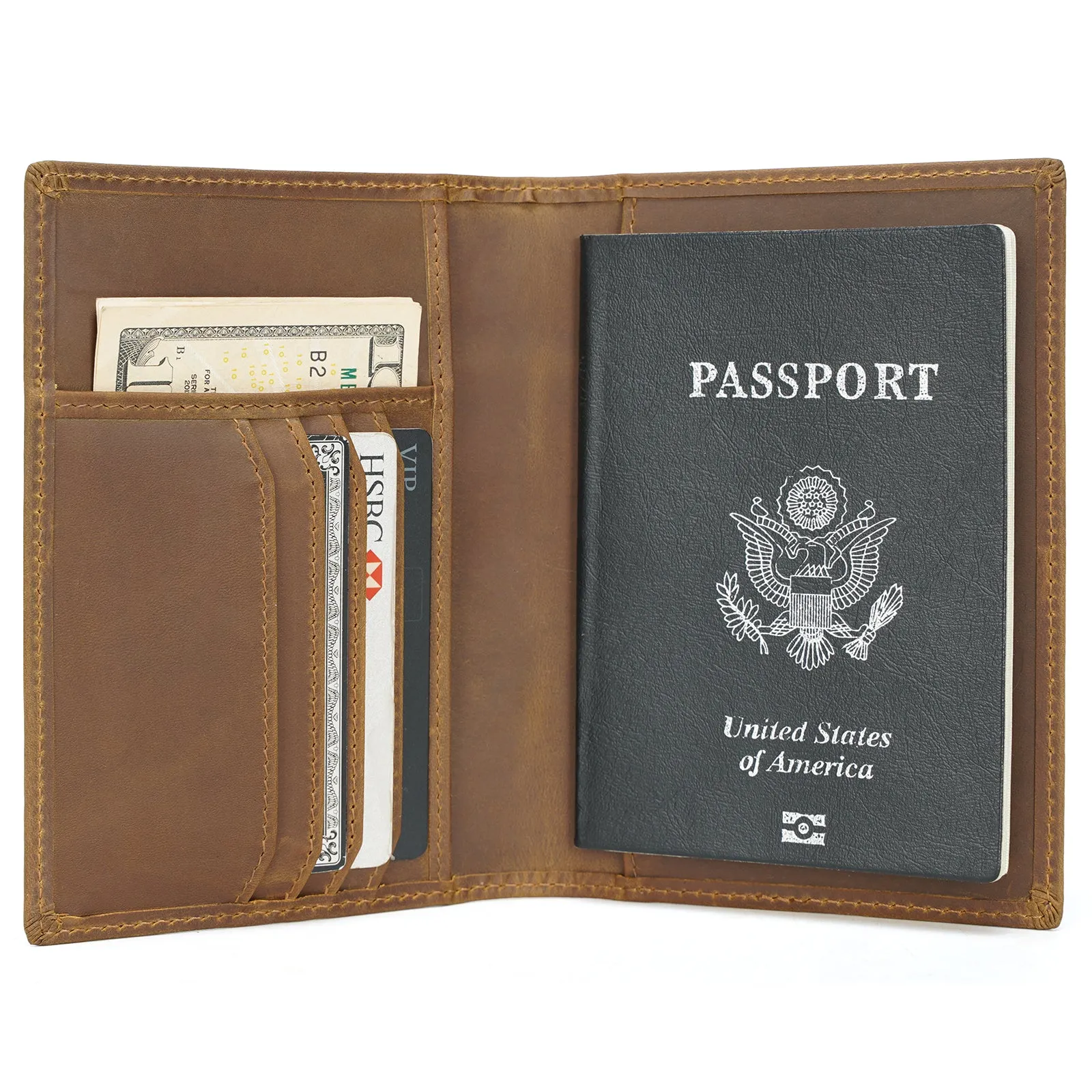 Polare Slim RFID Blocking Leather Passport Holder Travel Bifold Wallet For Men