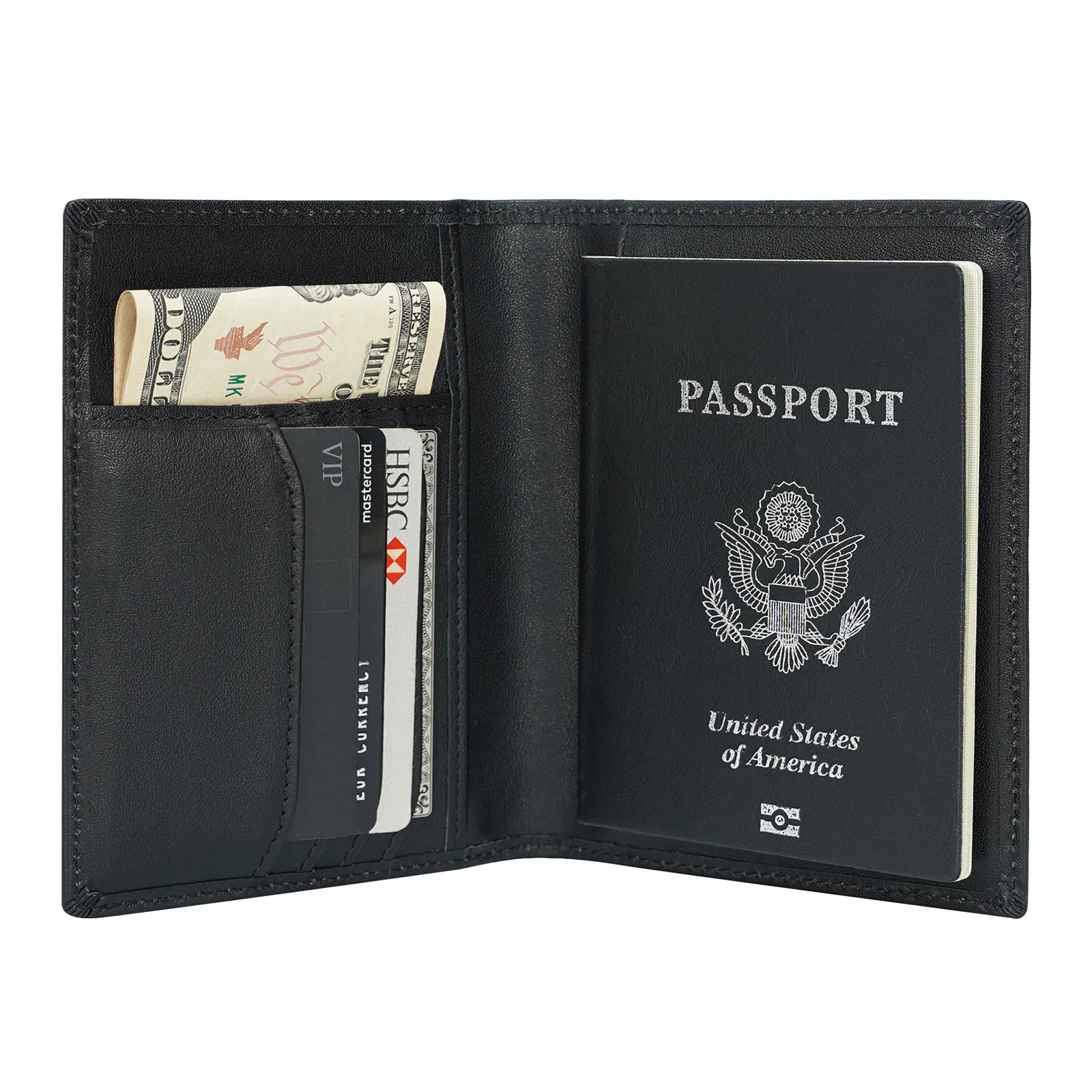 Polare Slim RFID Blocking Leather Passport Holder Travel Bifold Wallet For Men