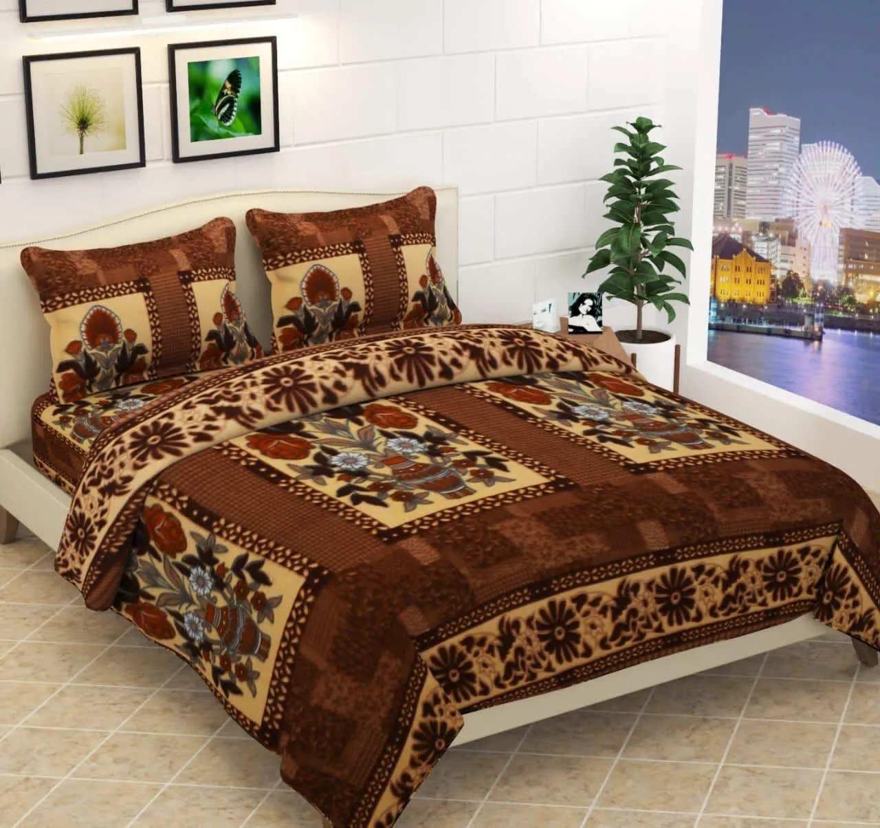 PROZONE Warm Polar Fleece Double Bedsheet for Winter,Woollen Bedsheet, Double Bedsheet with 2 Pillow Cover (King, Coffee)