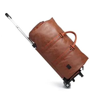 Rolling Garment Bag, Roller Duffle Bag with Wheels Rolling Garment Bags for Travel 3 in 1 Garment Bag Carry On Bag Weekender Bags Garment Duffel Bag for Men or Women-Brown