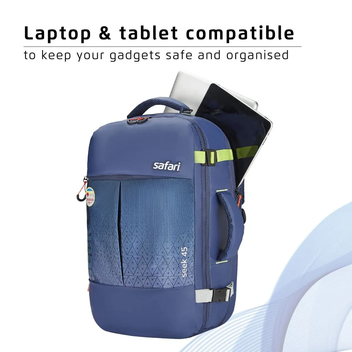 Safari Seek 45 Ltrs Expandable and Water Resistant Overnighter Travel Laptop Backpack with RainCover- Ideal for Travelling and Camping, Business & Travel- Blue