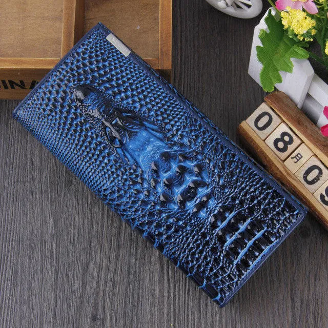 SHU WOLF Women Wallet Hasp Coin Purses Holders Brand Genuine Leather 3D Embossing Alligator Ladies Crocodile Long Clutch Wallets