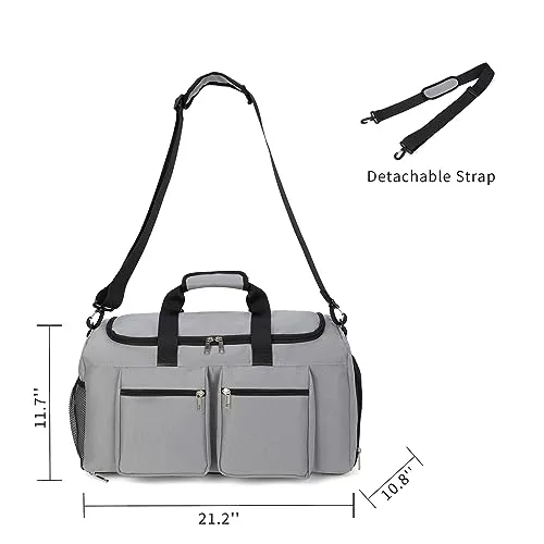 Sports Gym Bag, Weekender Bags for Men Women, Travel Duffel Bag with Wet Pocket Large Overnight Bag with Shoe Compartment Carry On Gym Duffle Bag Sports Bag-Grey