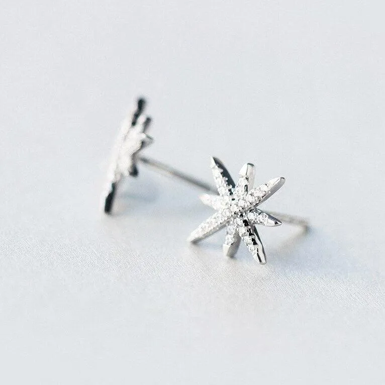 Star Stud Earrings Cubic Zirconia Gold Plated